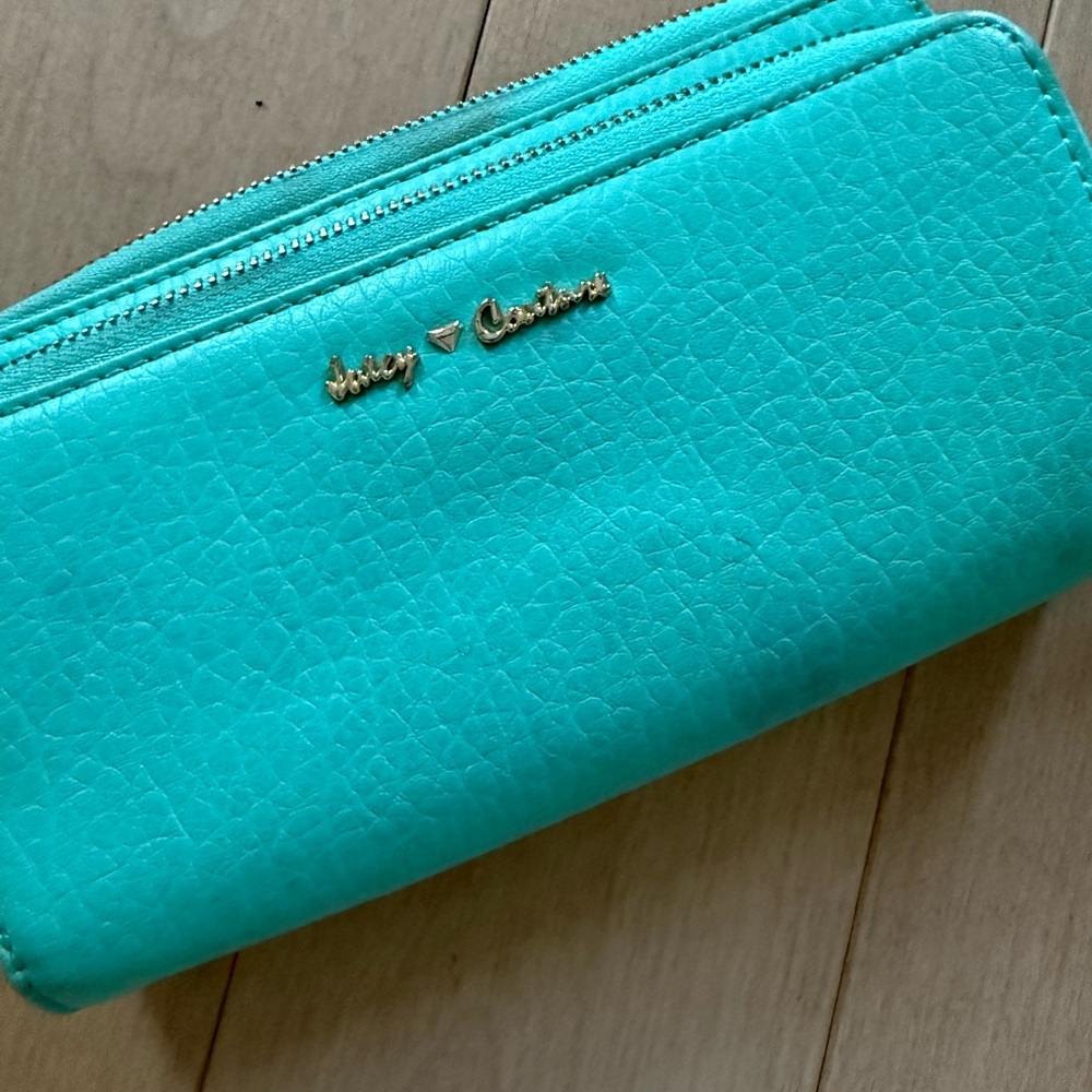 Juicy Couture Teal Zip-Around Wallet with Gold Logo